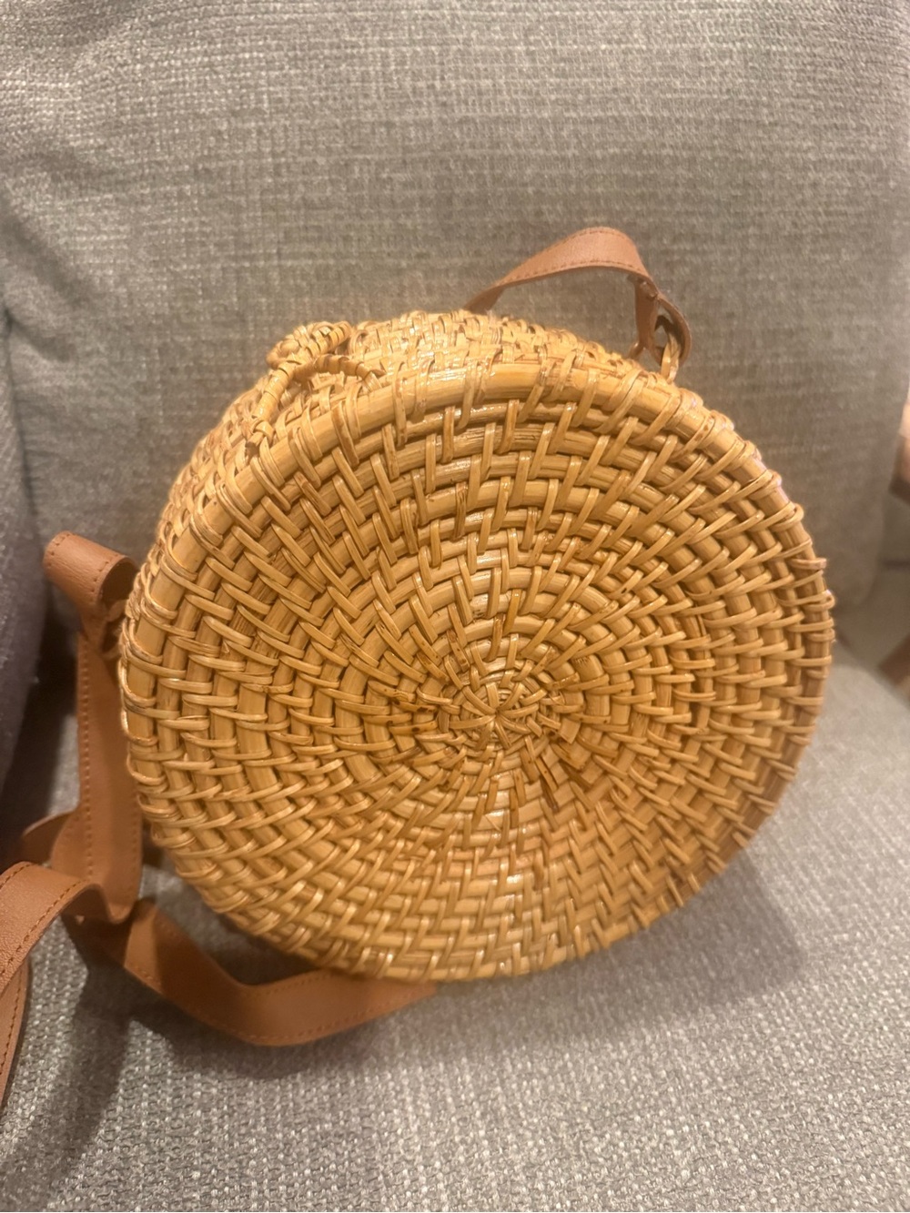 Round Rattan Woven Straw Crossbody Shoulder Bag